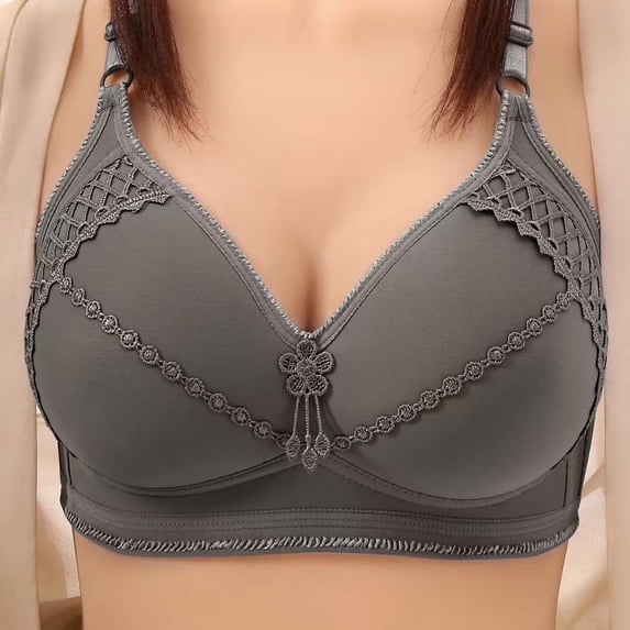 Xdegoge No Underwire Bras for Women Push Up Plus Size Breathable Padded Full Coverage Bralettes Adjustable Strap Embroidered Wirefree Everyday Bra