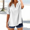 thumbnail image 1 of Xdegoge Ofertas De Hoy En Linen Shirts for Women Short Plus Size Sleeve V Neck Tops Oversized Split Summer Fashion Tee Shirts Casual Shirts Loose Fit Casual Blouses Ropa Mujer, 1 of 7