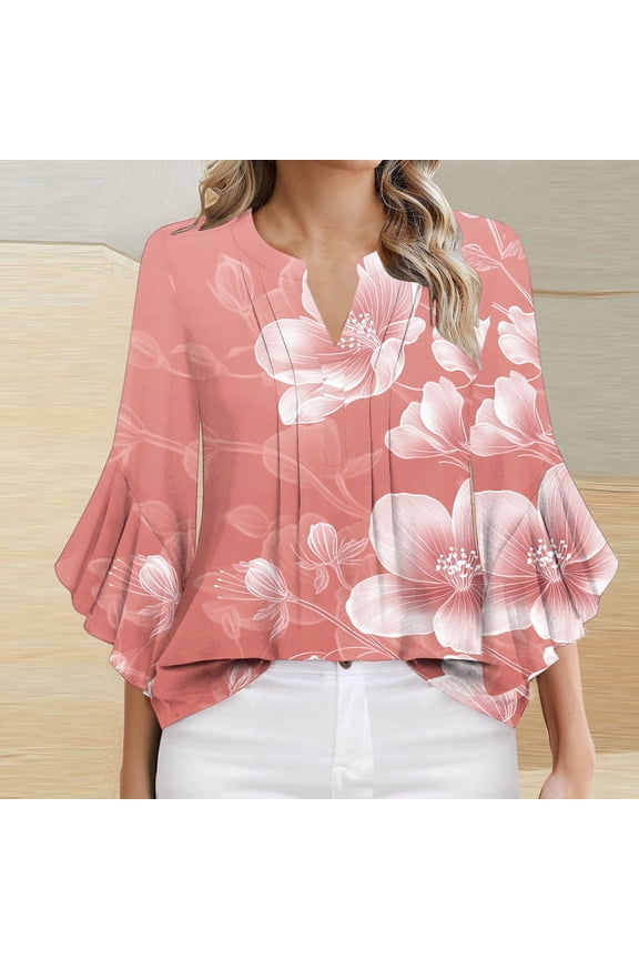 Ofertas Del Dia De Hoy Relampago 3/4 Sleeve Tops For Women Flare Trendy Summer Tops 2025 V Neck T Shirts Tunic Fit Soft Comfy Basic Tees Dressy Casual Blouses