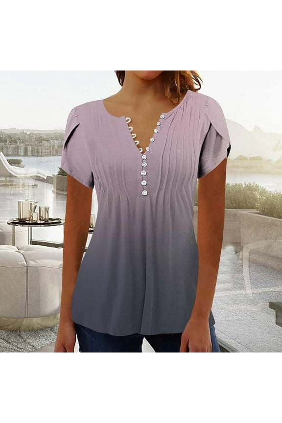 Ofertas Del Dia De Hoy Relampago Summer Tops for Women 2025 Dressy Casual V Neck Short Sleeve Shirts Trendy Button Down T Shirt Tunic Cute Blouses Pullover Floral Print Going Out Tops