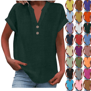 Xdegoge Ofertas En Linen Shirts for Women Plus Size V Neck Blouses Loose Fit Short Sleeve Tops Fashion Summer Shirts Elegant Dressy Casual Blouses Ofertas En Ropa Mothers Day