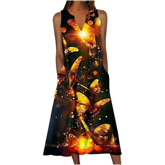 Xdegoge Ofertas Relampago De Hoy Beach Sundress for Women 2025 Vacation Casual V Neck Sleeveless Dress Button Down Plus Size Maxi Sun Dress Loose Flowy Summer Boho Long Dresse Trendy