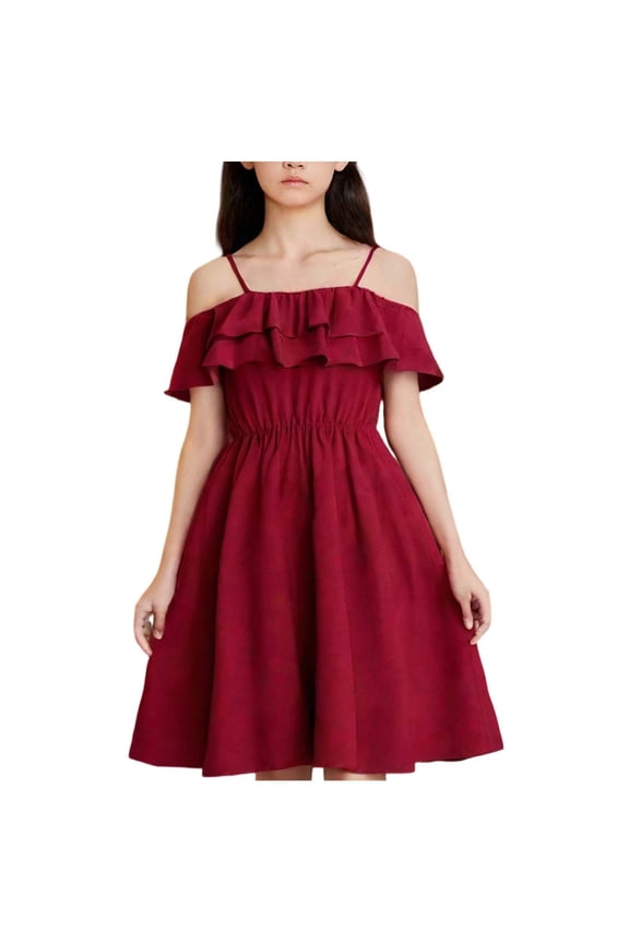 Off Shoulder Ruffle Dress for Teen Girls Spaghetti Strap Maxi Dresses with Flounce Top Summer Parties Formal Wedding Guest Clothes