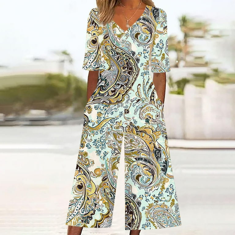 Xdegoge One Piece Jumpsuits for Women Boho Floral Print Short