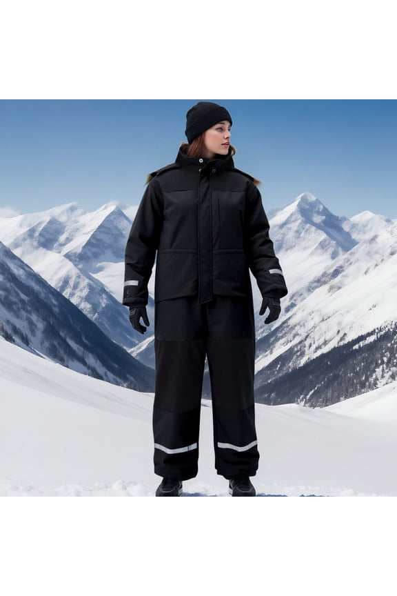 One Piece Snowsuit Women Men Insulated Waterproof Ski Suits Windproof Snowboard Jumpsuits Winter Warm Outdoor Overalls Ski Bibs with Pockets Plus Size Overol Para Mujer Para El Frio Black S
