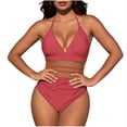 thumbnail image 1 of Xdegoge One Piece Swimsuit for Women, High Waisted with Cut Out Midriff, Deep V Neck, Halter Straps, Tummy Control, Modest Beachwear Summer Swimming Swim Suit with Padding, 1 of 5