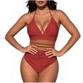 thumbnail image 1 of Xdegoge One Piece Swimsuit for Women, High Waisted with Cut Out Midriff, Deep V Neck, Halter Straps, Tummy Control, Modest Beachwear Summer Swimming Swim Suit with Padding, 1 of 5