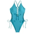 thumbnail image 1 of Xdegoge One Piece Swimsuit Women Lace Up Cross Halter Swimwear V Neck Adjustable Strappy Swimsuits Trendy Summer Vacation Bathing Suits, 1 of 5