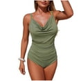 thumbnail image 1 of Xdegoge One Piece Swimsuit for Women, Cowl Neck Ruched Front with Tummy Control, Full Coverage Modest Bathing Suit Beach, Resort Vacation, Sunbathing, 1 of 9