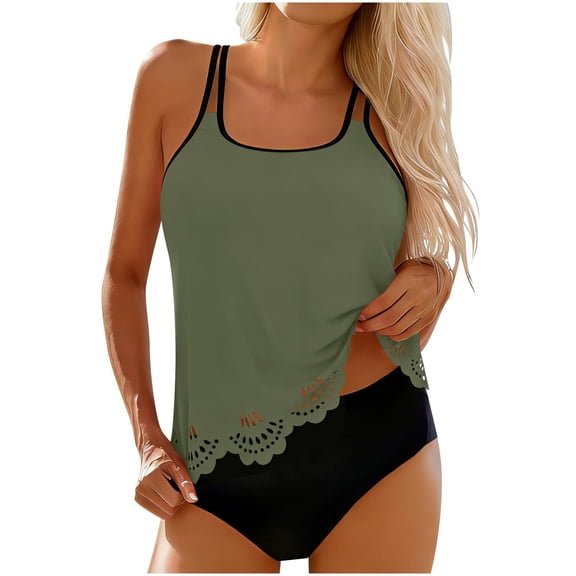 Xdegoge One Piece Swimsuit for Women, Side Cut Out, Scallop Hem, Tummy Control, High Neck, Modest Coverage, Great Beach and Summer Travel