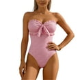thumbnail image 1 of Xdegoge One Piece Swimsuit for Women, Strapless Bandeau, Ruffle Trim, Bow, Underwire Support, High Waisted, Push Up Effect, Beach or Vacation, 1 of 9