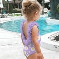 thumbnail image 1 of Xdegoge One Piece Swimsuits for Toddler Girls Backless Floral Ruffle Daisy Print Quick Dry Stretchy Swimwear Beach Pool Party Summer Holiday Bathing Suit Purple 6 Months, 1 of 8
