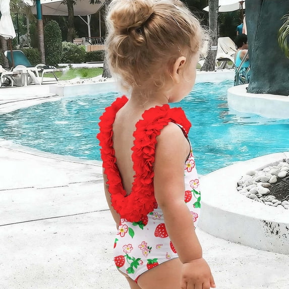 Xdegoge One Piece Swimsuits for Toddler Girls Backless Floral Ruffle Daisy Print Quick Dry Stretchy Swimwear Beach Pool Party Summer Holiday Bathing Suit Red 3 Years