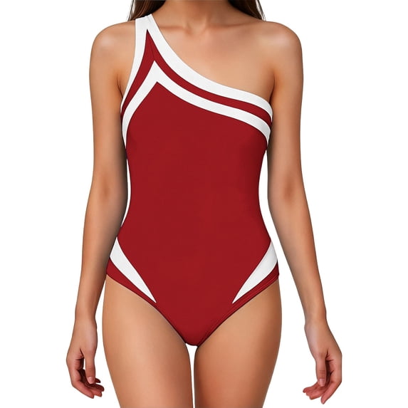 Xdegoge One Piece Swimsuits for Women Asymmetric One Shoulder Monokini Bathing Suits Smooth Color Block Cutout Detail Flattering Slimming Water Sports