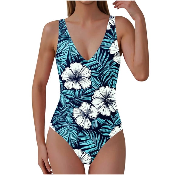 Xdegoge One Piece Swimsuits for Women, Deep V Neck Floral Print, Push Up Support, High Cut Leg, Stretch Fabric, Swimming & Holiday Swim Suit with Padding