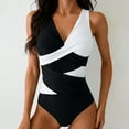 thumbnail image 1 of Xdegoge One Piece Swimsuits for Women Plunge V Neck Wrap Bathing Suits Color Block Criss Cross Ruched Tummy Control Slimming Flattering High Cut Swimwear, 1 of 8