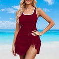 thumbnail image 1 of Xdegoge One Piece Swimsuits for Women Scoop Neck Swimdress Bathing Suits Smooth Solid Contrast Binding Tie Side Skirted Tummy Control Modest Summer Spa, 1 of 5
