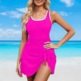 thumbnail image 1 of Xdegoge One Piece Swimsuits for Women Scoop Neck Swimdress Bathing Suits Smooth Solid Contrast Binding Tie Side Skirted Tummy Control Modest Summer Spa, 1 of 5