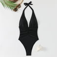 thumbnail image 1 of Xdegoge One Piece Swimsuits for Women Halter Plunge V Neck Ruched Front Tummy Control High Cut Modest Bathing Suits Beachwear Summer Pool Vacation, 1 of 7