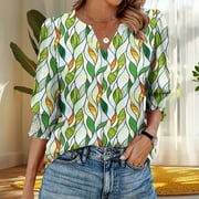 XDEGOGE Women 3/4 Sleeve Shirts for Women Plus Size On Floral V Neck T Shirt Summer Fashion Tunic Ladies Tops Dressy Casual Loose Fit Blouses Under 5.00
