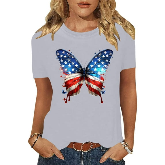 Xdegoge Orders Placed 4Th of July Shirts for Women Short Sleeve Plus Size Graphic Tees Trendy Usa Tee Shirt American Flag Shirt Crewneck Patriotic T-Shirts Summer Tunic Tops Striped Stars Blouses