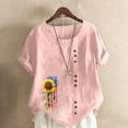thumbnail image 1 of Xdegoge At Linen Shirts Women Short Sleeve Crew Neck Tops Floral Summer Fashion Tunic Shirts Loose Fit Casual Blouses Y2K Plus Size Tee Shirts Ropa Mujer I Have, 1 of 4