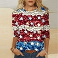 thumbnail image 1 of Xdegoge At Patriotic Shirts for Women 3/4 Sleeve Fourth of July Shirts Crew Neck Usa Shirt American Flag Tee Shirt Summer Fashion Tops Striped Stars Blouses Going Out Tops Mothers Day, 1 of 5