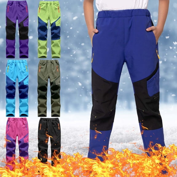 Xdegoge Outdoor Waterproof Ski Pants for Boy, Fleece Lined Windproof Thermal Insulated Hiking Trousers