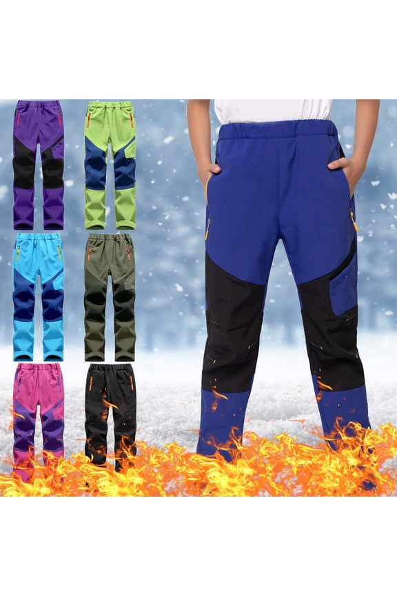 Outdoor Waterproof Ski Pants for Boy, Fleece Lined Windproof Thermal Insulated Hiking Trousers