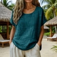 thumbnail image 1 of Xdegoge Oversized Cotton Linen Tops for Women Round Neck Short Sleeve Blouses Loose Relaxed Fit Tunic Shirts Casual Daily Summer Wear Textured Lightweight Breathable Shirts, 1 of 5