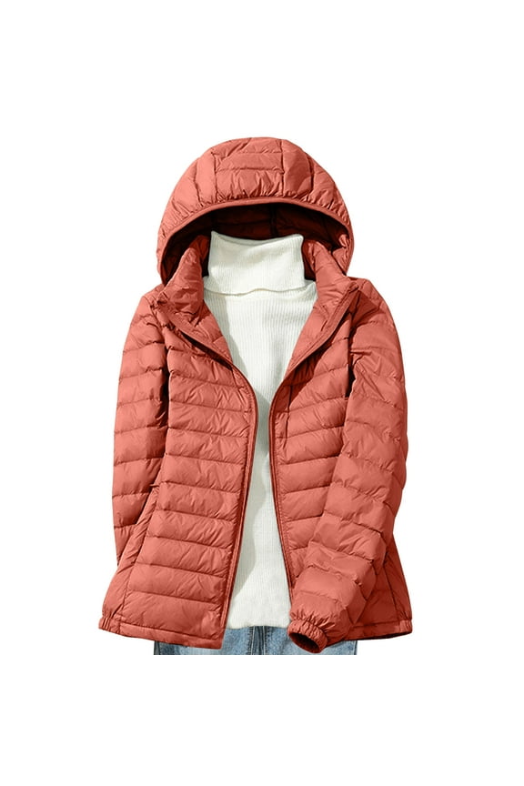 Packable Puffer Jacket Women Full Zip Lightweight Detachable Hooded Down Jacket Slim Fit Casual Solid Color Quilted Coats with Zipper Pockets 2025 Winter Thermal Outerwear