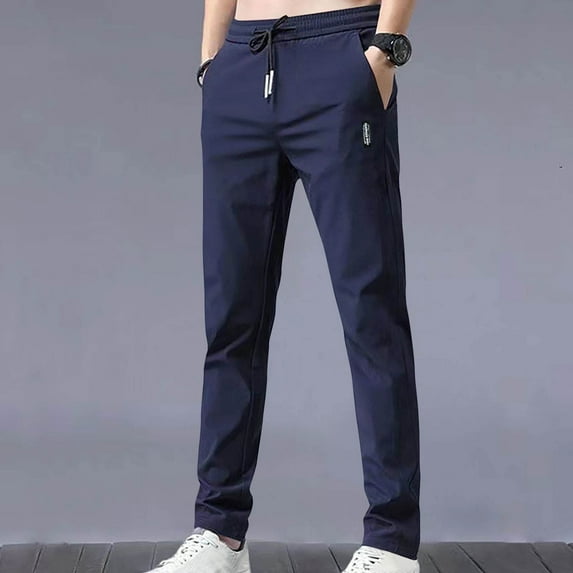 Xdegoge Pants for Men Slim Tapered Leg Elastic Drawstring Waist Chinos Trousers Lightweight Breathable Sweatpants Bottoms Side Pockets Casual Everyday Workout Streetwear