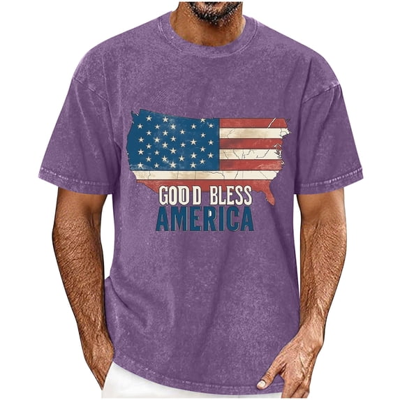 Xdegoge Patriotic 4th of July T Shirt for Men USA Map God Bless America Graphic Tee Short Sleeve Crewneck Vintage Distressed Retro Independence Day Celebration Shirts