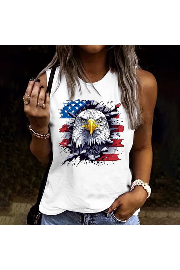 Patriotic Bald Eagle Tank Tops for Women American Flag Graphic Sleeveless T Shirt Casual Loose Independence Day Party Muscle Tees Summer Vacation Daily Tops