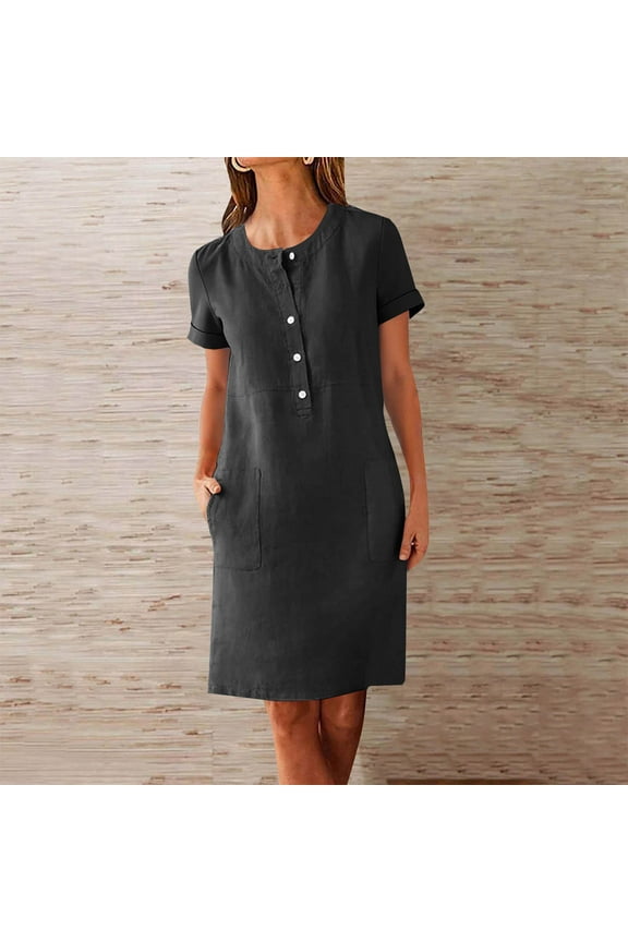 Petite Cotton Dresses for Women Crew Neck Sun Dress Casual Loose Plus Size Beach Outfits Aline Dress Light Blue Boho Dress Bridal Wedding Dress Outfit for Wedding Guest Ropa Mujer Elegante