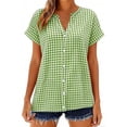 thumbnail image 1 of Xdegoge Plaid Checkered Shirts for Women Cotton Linen Blouses Short Sleeve V Neck Button Down Tops Relaxed Fit Summer Tunics Casual Work Office Shirts for Women, 1 of 8