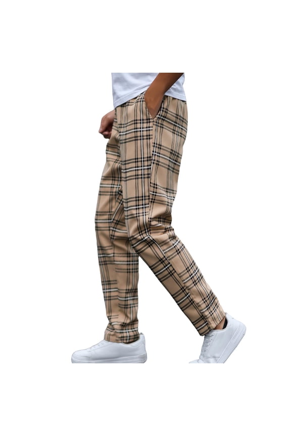Plaid Dress Pants for Men Slim Fit Casual Trousers Flat Front Stretchy Chinos Checkered Vintage Bottoms Business Work Golf Party Classic Street