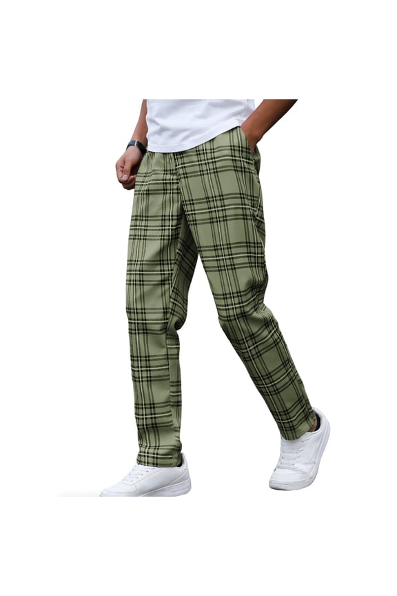 Plaid Dress Pants for Men Slim Fit Casual Trousers Flat Front Stretchy Chinos Checkered Vintage Bottoms Business Work Golf Party Classic Street