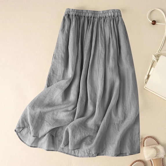Xdegoge Pleated Skirts for Women High Waisted Elastic Waist Flowy Modest Casual Summer Beach Vacation Hippie Basic A Line Long Boho Skirt Midi Skirt