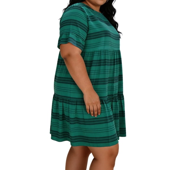 Xdegoge Plus Size A Line Dress for Women, Short Sleeve Plaid Pattern Loose Fit Mini Dresses with Elastic Waist, Casual Fall Outfit