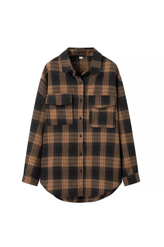 Plus Size Button Down Shirts for Women Collared Button up Plaid Shirts Oversized Long Sleeve Flannel Tops Fashion Dressy Casual Shackets Y2K Work Loose Fit Jackets with Pockets Loungewear