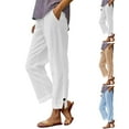 thumbnail image 1 of Xdegoge Plus Size Womens White Pants Ladies Pants Casual Dressy Plus Size Linen Pants Side Split High Waist Wide Leg Trousers Pants Stretchy Summer Pants with Pockets Pantalones Mujer, 1 of 6