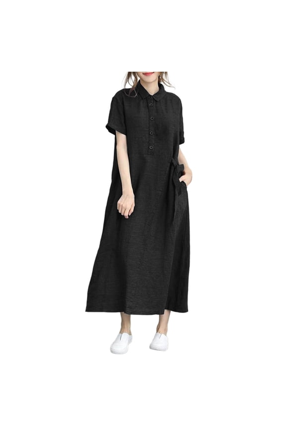Maqroz Plus Size Dress Shirts for Women Crew Neck Casual Sundress Loose Dresses Plus Size Wedding Guest Cocktail Dress Spring Boho Dress Wedding Dress with Slit Festival Outfits Women