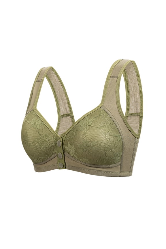 Plus Size Front Closure Bras for Women Wireless High Support Lace Push Up Convenient Snap Bra Soft Comfort Full Coverage Breathable Bralettes