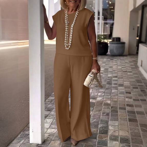 Xdegoge Plus Size Matching Sets Women Clothing Sleeveless Crewneck Set Tank Top and Wide Leg Pants Loose Casual Business Lounge Outfits