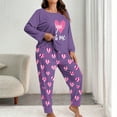 thumbnail image 1 of Xdegoge Plus Size Pajamas for Women Set Valentines Fuzzy Lounge Matching Pajamas 2 Piece Outfits Heart Graphic Long Sleeve Crew Neck Tops and Pants Sleepwear Pjs Sets, 1 of 5
