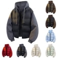 thumbnail image 1 of Xdegoge Plus Size Quilted Jacket for Men Full Zip Drawstring Hooded Jackets Casual Loose Stand Collar Coat Fashion Solid Color Patchwork Outerwear with Pockets, 1 of 6