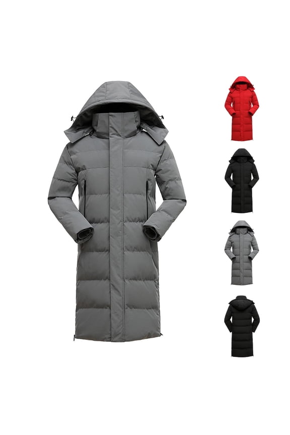 Plus Size Quilted Jacket for Men Long Drawstring Hooded Padded Coat Casual Loose Warm Jackets Fall Winter Cold Protection Sport Pocketed Outerwear with Removeable Hood