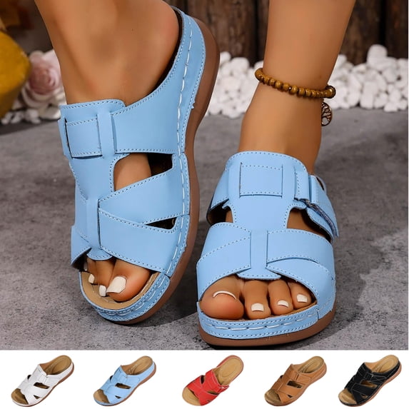 Xdegoge Plus Size Thick Sole Sandals for Women Open Toe Casual Slip On Slides Summer Cutout Stylish Beach Walking Sandal