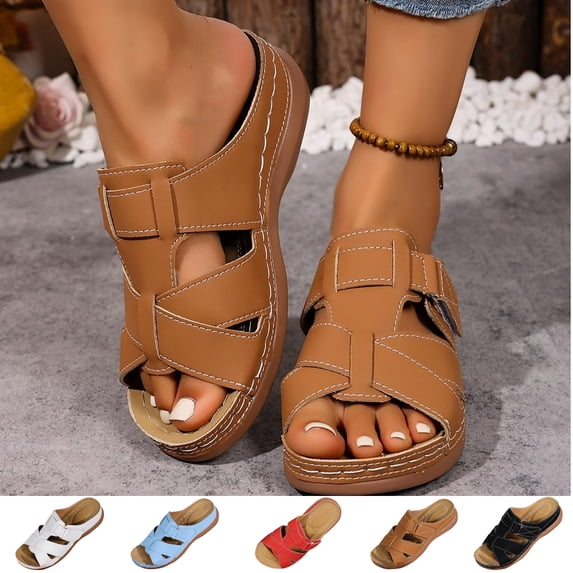 Xdegoge Plus Size Thick Sole Sandals for Women Open Toe Casual Slip On Slides Summer Cutout Stylish Beach Walking Sandal